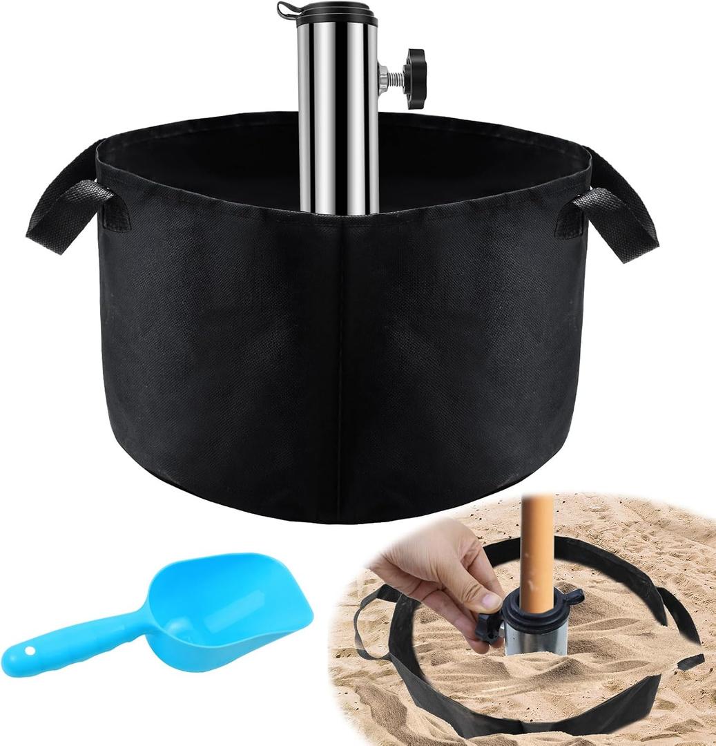 Beach Umbrella Base Weight Bag with Sand Anchor 600D Oxford Cloth Sand Weights Bags with Shovel Fillable Sand Bags for Sun Umbrella Stand Base Stainless Steel Beach Umbrella Stand Holder