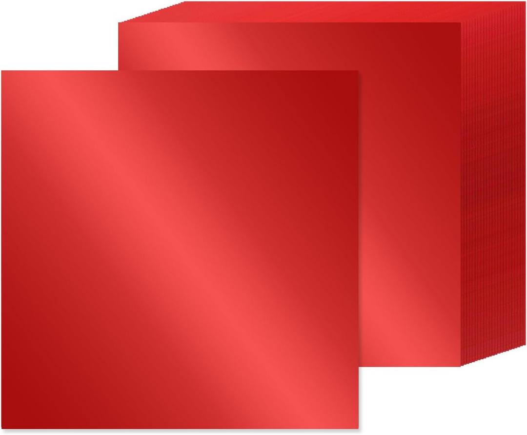 15 Sheets Red Metallic Cardstock - 12" x 12", 92lb/250gsm Thick Paper Foil Cardstock Shiny Mirror Paper Glitter for Crafts, Scrapbook, Card Making, Invitations, Party Decoration (Red)