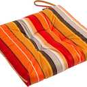 2-Pack Outdoor/Indoor Wicker Patio Seat Cushion Pad with Ties - Dining Chair Cushion, 17" x 17" (Orange and Red Stripes)