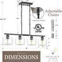 4-Light Kitchen Island Lighting, Modern Black Linear Dining Room Chandelier Light Fixtures with Clear Glass and Chain, Farmhouse Hanging Lights for Kitchen Island Dining Room, OS-YQ8153-4ISBKC