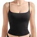 SUUKSESS Women Double Line Square Neck Tank Top Summer Y2K Going Out Basic Cami Shirt, Size Small