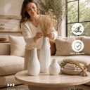 Minimal Line White Ceramic Vase Set of 3 - Modern Nordic Boho Decorative Vases for Home Table Decor, Shelf, Entryway, Coffee Table, Dining Table Centerpiece, Fireplace Mantel - Matte White