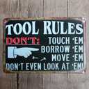 2 x Robert Art Garage Tool Rule Tin Metal Wall Decoration, Original Design Thick Tinplate Tool Rules Wall Art Sign for Garage