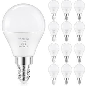 GGOYING E12 LED Candelabra Bulbs 60W Equivalent, 600LM Daylight White 5000K Chandelier Light Bulb, 85+ CRI Non-Dimmable Candle Small Base Bulbs, 12-Pack
