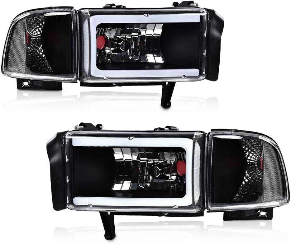 PIT66 Pair Headlight LED Light Strip w/o Bulbs Compatible with Dodge Ram 1500 1994-2001/Ram 2500 3500 1994-2002 (Not Fit Sport & Ram Van Model) Headlamps Clear Lens Black Housing Clear Refelector