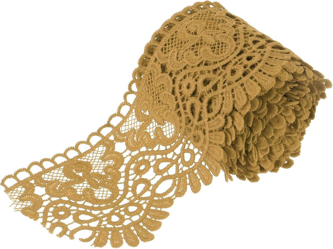 MECCANIXITY 4 Inch Wide 5 Yard Lace Ribbon - Floral Pattern Light Coffer Trim, Milk Silk for Sewing, DIY Crafts, Gift Wrapping, Wedding Decor