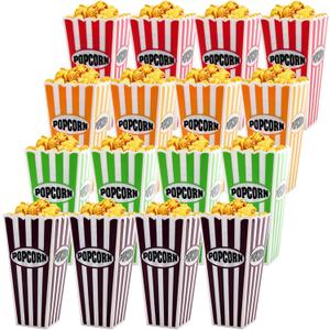 Jucoan 16 Pack Plastic Popcorn Containers, Retro Striped Reusable Popcorn Box Tub for Movie Night, Party, 7.5 x 3.5 Inch