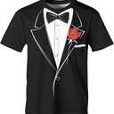 Tuxedo T-Shirt Short Sleeve Funny Tux with Bowtie Tee Shirt for Men Women, XL, Black