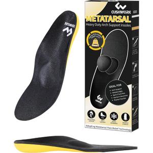 Cushwork Metatarsalgia and Morton's Neuroma Insoles for Ball of Foot Pain, Plantar Fasciitis, Metatarsal Pain Relief, All Day Comfort Arch Support Orthotic Shoe Inserts for Men Women, Size: B(Men's 5-5.5 / Women's 6.5-7)--250mm
