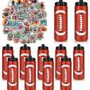 Football Party Favors, 12 Pack Football Water Bottles with 300 PCS Stickers, 20 oz Sports Squeeze Bottle, BPA-Free Reusable Water Bottles Bulk for Boys, Gifts For Team