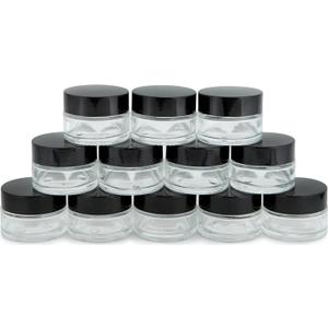 Vivaplex, 12, Clear, 15 ml (1/2 oz), Round Glass Jars, with Inner Liners and black Lids