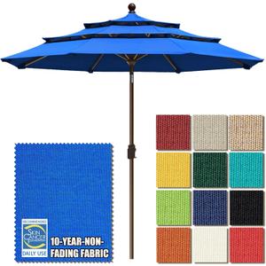 EliteShade USA 10-Year-Non-Fading 9ft 3-Tier Market Patio Umbrella, Commercial Grade Outdoor Table Umbrella with Crank Open, Windproof & UPF 50+ UV Protection, Heavy Duty Ventilation for Garden, Deck, Pool, Backyard, Beach & Bistro, Royal Blue