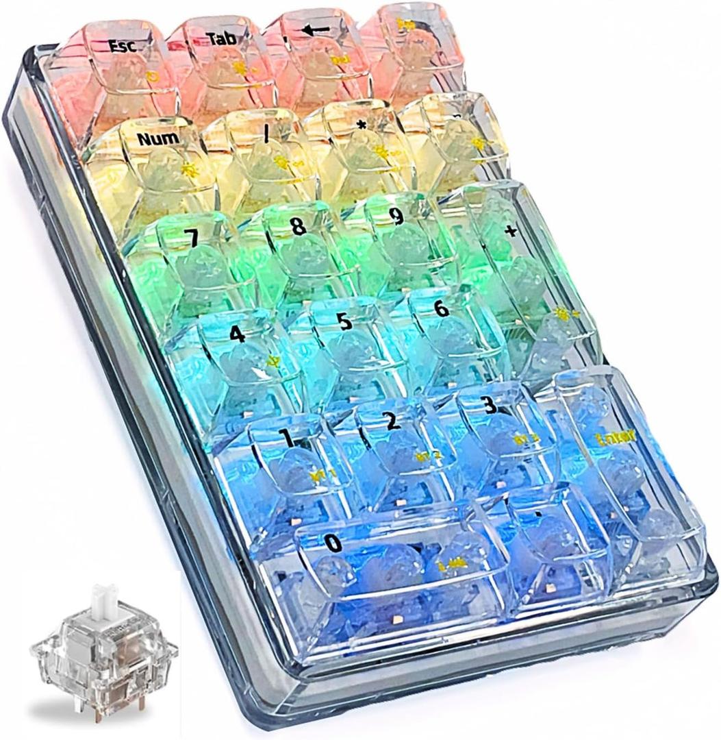 SOLAKAKA K21 RGB Backlit Tri-Mode Transparent Wireless Mechanical Number Pad Supports 3 BT/2.4GHz/Type C Wired,Hot Swappable 21 Keys Mechanical Numpad with Transparent Keycaps White SOLAKAKA K21 RGB Backlit Tri-Mode Transparent Wireless Mechanical Number Pad Supports 3 BT/2.4GHz/Type C Wired,Hot Swappable 21 Keys Mechanical Numpad with Transparent Keycaps White