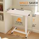 Height Adjustable Overbed Table with Drawer and Wheels, Rolling Standing Laptop Desk, Portable Bedside Tables with Slot, Cup Holder, Mobile Pneumatic Computer Cart, White, 25.6" x 19" x 28"