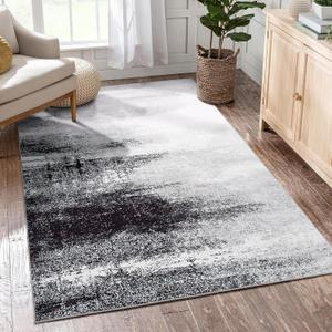 Area Rug Living Room Rug, 3' x 10' Modern Abstract Rug, Gray and Black, Soft, Non-Slip, Short Plush, Shedding, Suitable for Living Room Bedroom Dining Room Office