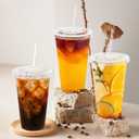 24 oz 100 Pack Plastic Cups with Lids and Straws, Sturdy Food Safe Iced Clear Coffee Cups Disposable Smoothie Cups for Cold Drinks