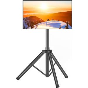 Tripod TV Stand for 23-75 inch Flat Screen/Curved TVs up to 100 lbs, Outdoor TV Stand with 15 Tilt, Height Adjustable Portable TV Stand with Safety Design, Max VESA 600x400m, Black