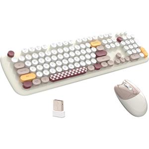 2.4G Full-Size Wireless Keyboard and Mouse Combo, Multi-Color Typewriter Style Round Keycap, Cute Candy Colors, Compatible with Notebook, PC (Milk Tea) 2.4G Full-Size Wireless Keyboard and Mouse Combo, Multi-Color Typewriter Style Round Keycap, Cute Candy Colors, Compatible with Notebook, PC (Milk Tea)