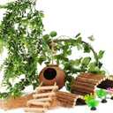 10PCS Crested Gecko Tank Accessories, Reptile Plants Bridge Vines, Coconut Shell with Ladder for Lizard, Chameleon Cage, Snakes, Hermit Crab, Leopard Gecko Tank Accessories, Terrarium Decor