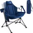 EVER ADVANCED Padded Hammock Camping Chair, Oversized Heavy Duty Swing Chair with Detachable Cup Holder, Portable Folding Rocking Camping Chair, Support Up to 400lbs, Blue, 31in x 20in x 51in