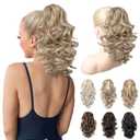 REECHO 12" Ponytail Extension, Classic Loose Curly Wavy Claw Clip Pony tails Hair Extensions Hairpieces for Women - Dark Ash Blonde with Highlights
