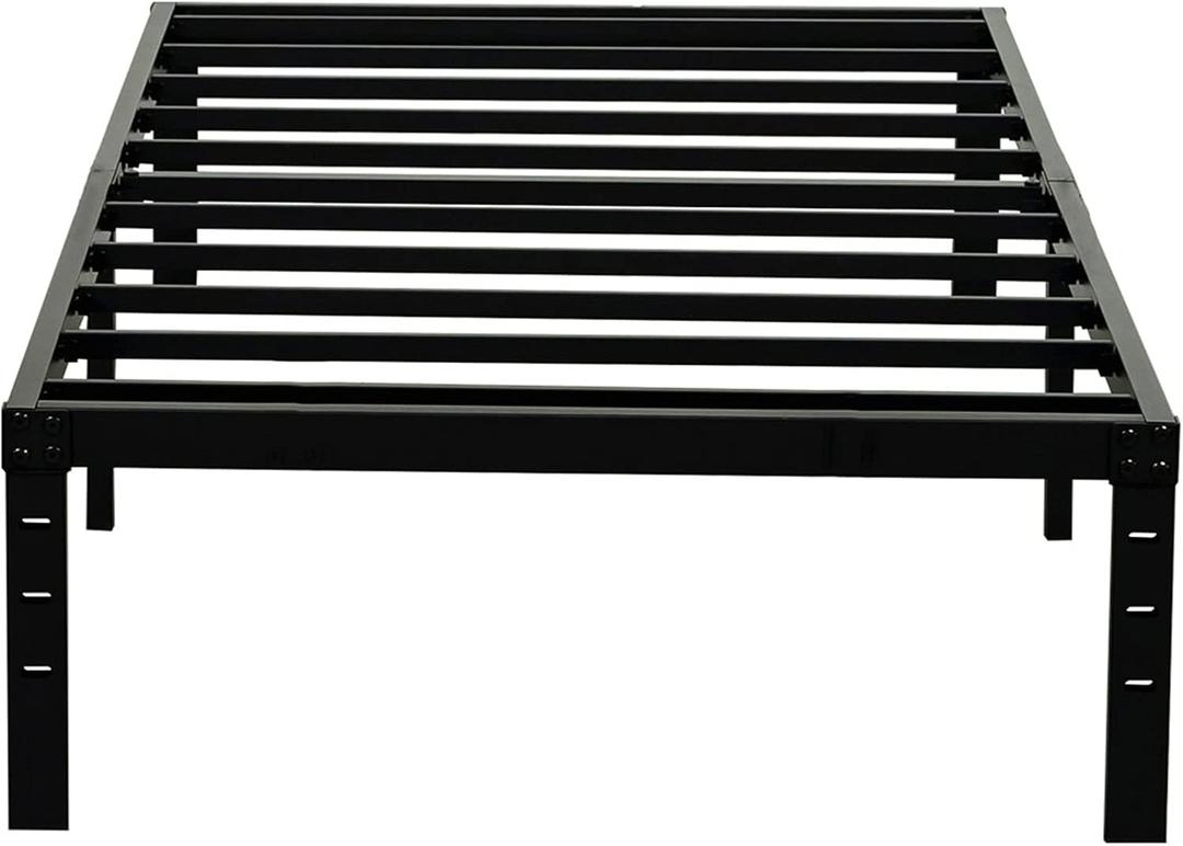 Wulanos Twin Size Bed Frame, 3500lbs Heavy Duty Metal Platform with Steel Slats Support, No Box Spring Needed, 14 inches high Bedframe with Ample Storage, Sturdy and Noise-Free, Black