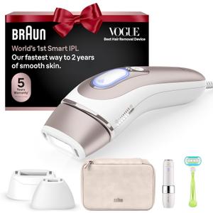 Braun Smart IPL, Vogues Best Hair Removal Device, Skin iExpert Pro 7: at Home Laser Hair Removal, Permanent Visible Hair Reduction, Free App, Venus Razor, 2 Smart Head, Facial Trimmer, IPL7219 (White/Bronze)