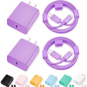 iPhone Charger Fast Charging,[MFi Certified] 2Pack 20W Type C Fast Charger Block with [10FT&6FT] USB C to Lightning Cable Compatible for iPhone 14/13/12/11 Pro Max/Xs Max/XR/X,iPad (Purple)