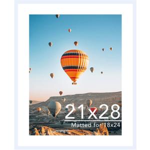 JCJMY 21x28 Picture Frame with 18x24 Mat, Display Photo 18x24 with Mat or 21 x 28 Without Mat, Wall Hanging Large 21 by 28 Poster Frame with Plexiglass, White