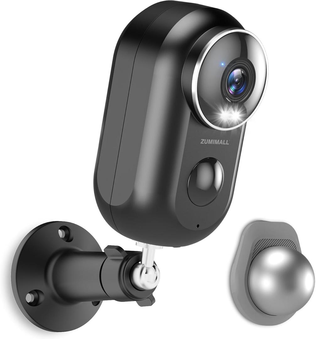 ZUMIMALL Security Cameras Wireless Outdoor,2K Cameras for Home Security, Outdoor/Indoor Camera Battery Powered, 2.4G WiFi, Magnetic Mount,3MP Color Night Vision/Siren/PIR/AI/Cloud/Alexa (Black-Single Camera)