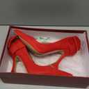 Zzheels Women's Bow High Heels Closed Toe Heels with Bow Chunky Heels Bridal Wedding Shoes Red Suede US6 Size 9