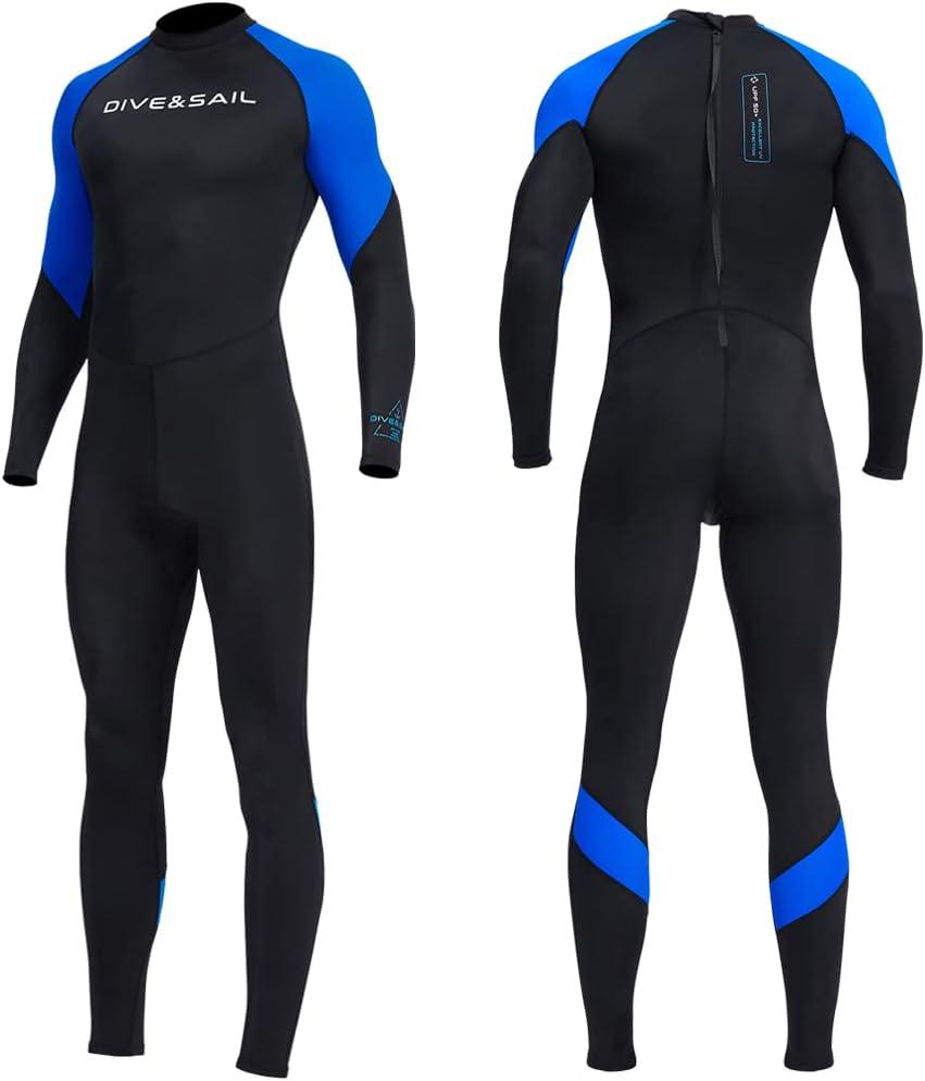 Dive Skins for Women Men Full Body Swimsuit Rash Guard Scuba Skin Thin Wetsuit, One Piece Long Sleeve Quick Dry Diving Skin UV Protection Surfing Spandex Wet Suit for Water Sport (XL, Men-Blue)