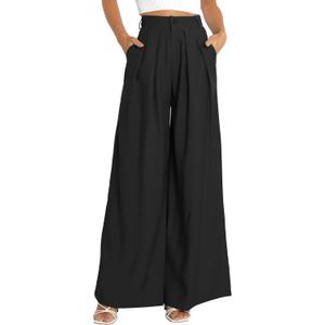 Women's High Waist Casual Wide Leg Palazzo Pants, Dress Pants for Women, Work Pants with Pockets for Women Office. (6, Black)