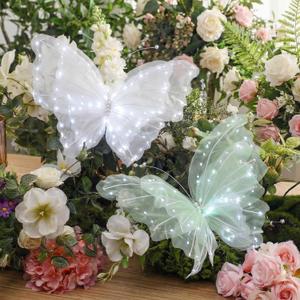 Yinkin 2 Pcs 20 Inch Large LED Butterfly Decorations Mariposas Grandes para Decoracion Giant Light up 3D Hanging Butterflies for Wedding Birthday Baby Shower Decor (Green,White)