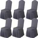 Qubjus 6 Pack Stretch Spandex Dining Chair Covers with Skirt – Washable & Fitted Slipcovers for Dining Room Chairs, Weddings, Home, Hotel Decor – Grey | 7"D x 6"W x 2"H
