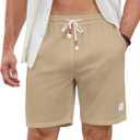 JMIERR Mens Shorts Linen Cotton 7" Casual Elastic Waist Drawstring Lightweight Summer Beach Shorts with Pockets (X-Large, A1 Khaki)