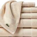 Lacoste Heritage Anti-Microbial Supima Cotton 6-Piece Towel Set, 2 Bath Towels, 2 Hand Towels, 2 Washcloths, Chalk Highly Absorbent & Quick Drying, Bathroom Essential, Machine Washable
