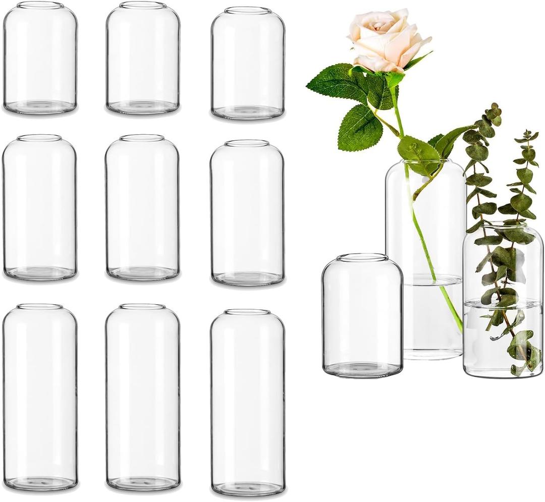 Glasseam Clear Small Flower Vases - Bulk Set of 12, Handmade Modern Decorative Bud Vases for Flowers, Wedding Centerpiece, Dining Table Decoration