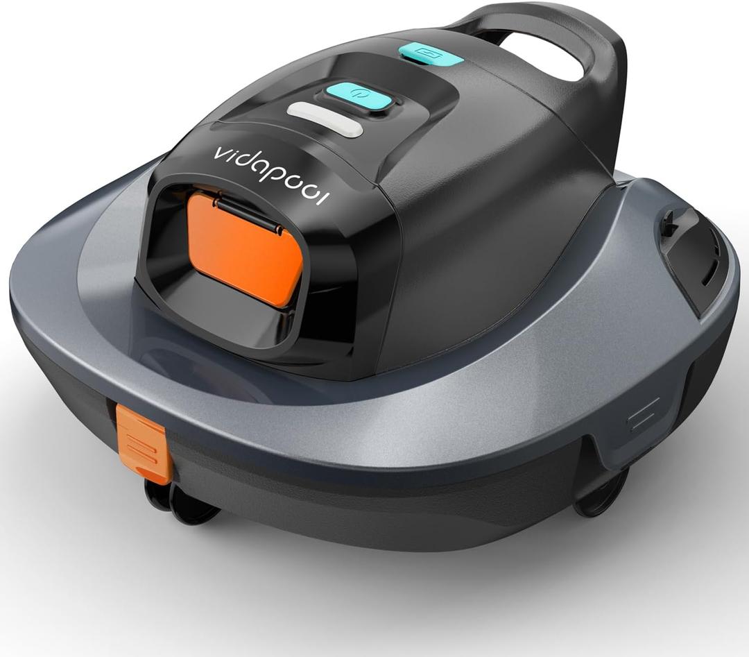 Orca Cordless Robotic Pool Vacuum Cleaner,Portable Auto Swimming Pool Cleaning Self-Parking Technology with LED Indicator,Ideal for Above Ground/Flat Pools up to 860 Sq.Ft,Lasts 90 Mins Grey