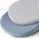 Muslin Bassinet Sheets for Babies  Soft & Breathable 100% Cotton Fitted Sheets for Oval, Rectangle, Hourglass Bassinet Mattress Pads, 2-Pack (Ivory & Pink) (Blue)