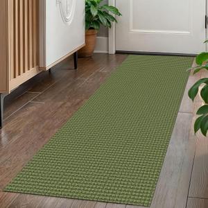 KOZYFLY Runners for Hallways 2x5 ft Washable Kitchen Runner Non Slip Rubber Backed Hall Runners Cotton Entryway Runner Rugs Floor Carpet for Indoor Backdoor Bedroom Kitchen, Bright Green/Earthy Green