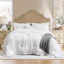 Queen Comforter Set Seersucker 7 Pieces Luxury Ruffle Bed in a Bag Queen Size for All Season White Bedding Set with Comforter, Pillowcases, Flat Sheet, Fitted Sheet and Pillow Shams