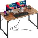 PRAISUN 47 X 24 Inch Computer Desk with Power Outlets & USB-C Port, Office Desk with Deeper Desktop, Study, Bedroom, Writing Work from Home Table, Metal Frame, Rustic Brown