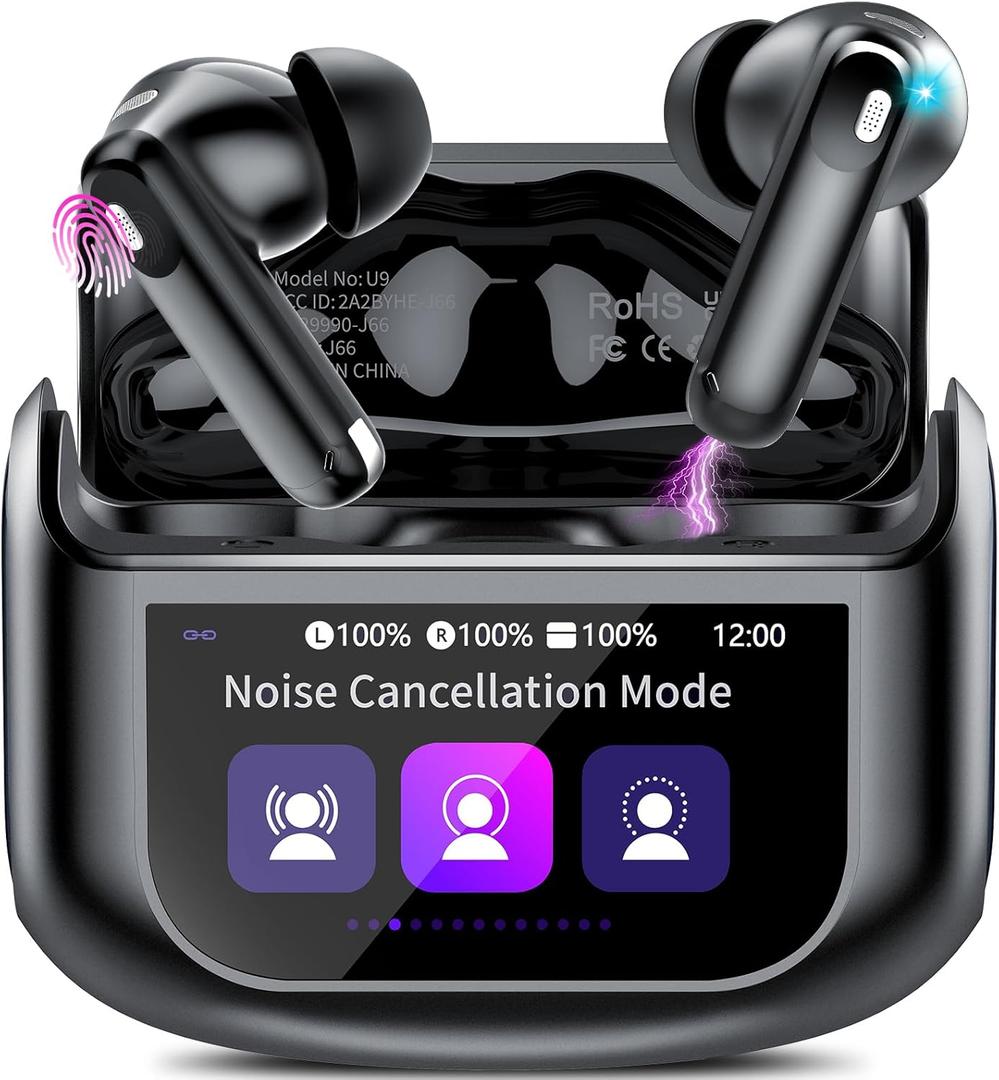 Wireless Earbuds, Bluetooth 5.4 Headphones with Multifunctional Touch Screen, 48H Bass Stereo Ear buds with ANC/ENC Noise Cancelling/Transparency mode, IPX7 Earphones with 5 EQ Modes for iOS Android (Dark Black)