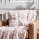 DREAMNINE Premium Soft Fluffy Faux Rabbit Fur Throw Blanket for Couch 50" x 60", Decorative 3D Plaid Warm Thick Fuzzy Fur Blankets for Winter, Reversible Luxury Shaggy Cozy Cute Furry Blanket, Pink