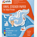 Printable Vinyl Sticker Paper for Inkjet Printer - Matte White - 15 Self-Adhesive Sheets - Waterproof Decal Paper - Standard Letter Size 8.5"x11"
