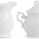 Agyiuns Sugar and Creamer Set Ceramic, Creamer Pitcher and Sugar Bowl with Lid, Creamer Pitcher with Handle,Sugar Cube Dish Coffee or Tea, White (white)