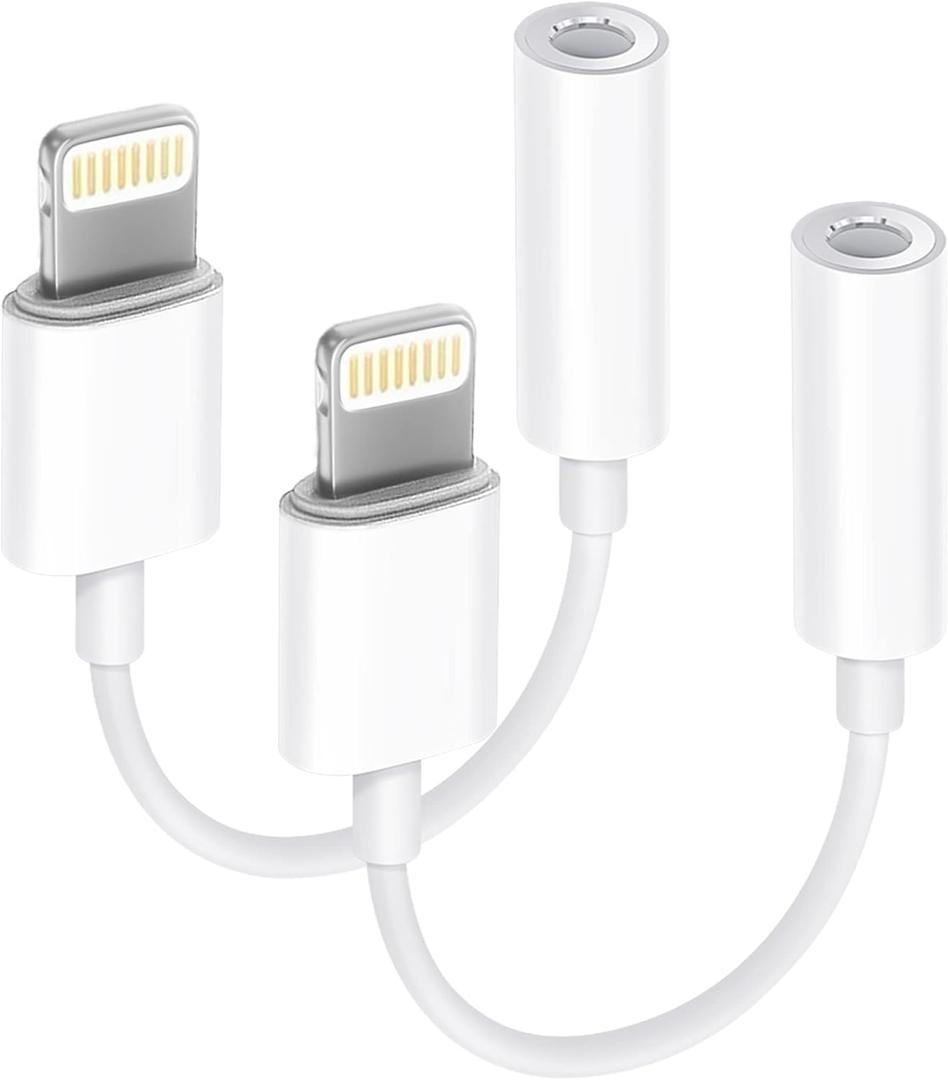 Apple MFi Certified 2 Pack Lightning to 3.5 mm Headphone Jack Adapter for iPhone, iPhone Aux Adapter Converter Dongle Audio Cable Compatible with iPhone 14 13 12 11 X XS 8 7 (2Pack, White/Lightning to 3.5 mm)