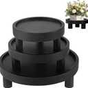 3 Pcs Wood Plant Stand Indoor Outdoor, Wooden Stool Display Stand 5/6/8" Round Riser Flower Pot Holder with Raised Edge Small Planter Tray Modern Potter Decorative for Garden Desktop Home Table Counter Room (Black)