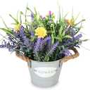 Fake Plants Purple Lavender Flowers in Pot 10" Tall Faux Artificial Potted Plant Greenery for Home Kitchen Patio Coffee Table Farmhouse Aesthetic Bedroom Bathroom Decor (Lavender Flower With Yellow Daisy)